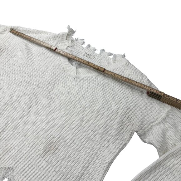 Distressed White V-Neck Sweater Jolie & Joy Large - Picture 7 of 10